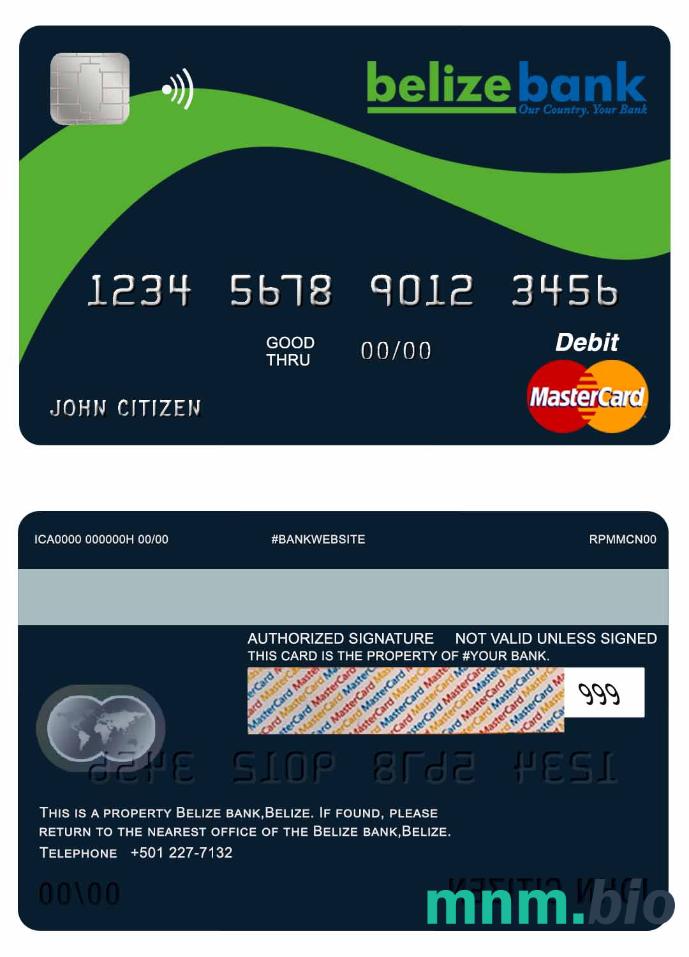 Belize Belize bank przykład karty mastercard w formacie PSD